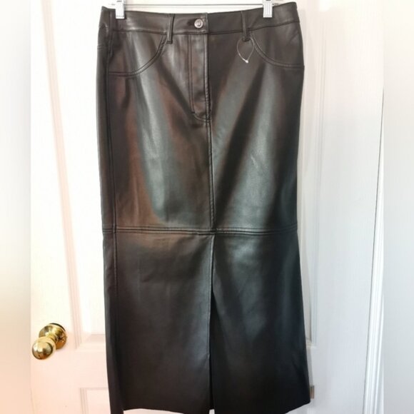 Max Studio Womens Faux Leatherette Longskirt Size M Black Great pre worn conditi - Picture 5 of 10